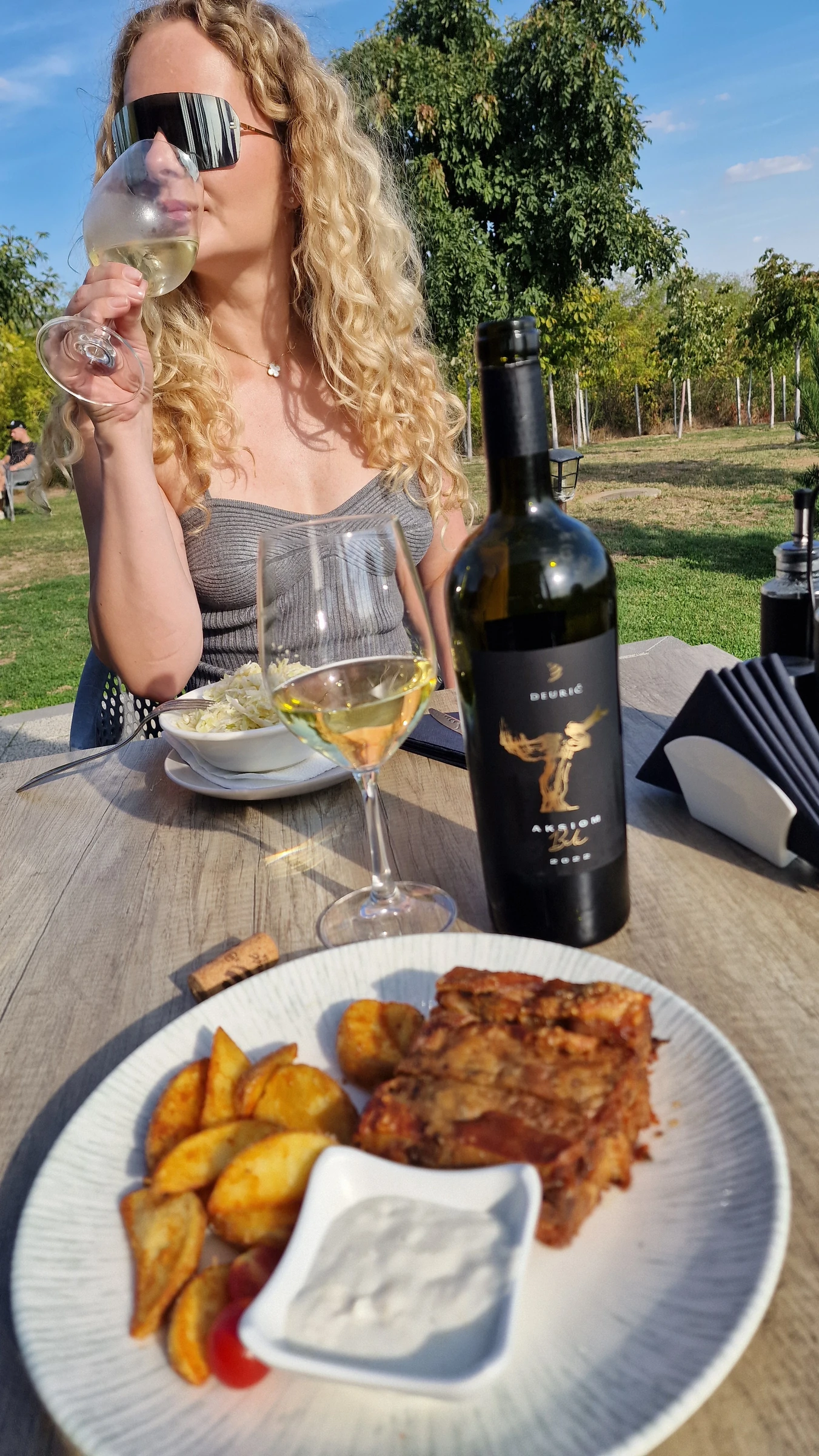 Wine and roast pork on the terrace